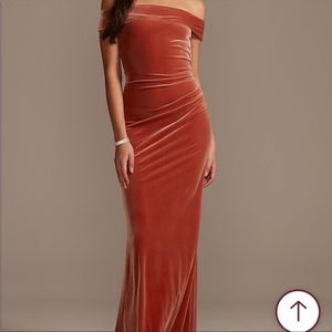 Davids Bridal Velvet off the shoulder bridesmaids dress